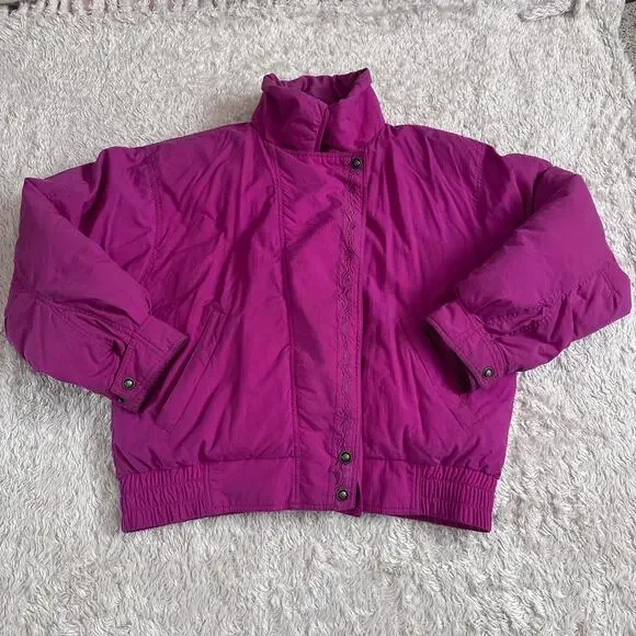 Vintage 90s Eddie Bauer Goose Down Ski Puffer Winter Parka Jacket Retro Pink - Picture 3 of 14